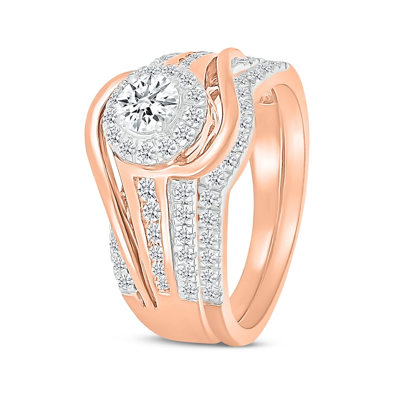 Main Image 2 of Round-Cut Diamond Halo Bypass Bridal Set 5/8 ct tw 10K Rose Gold