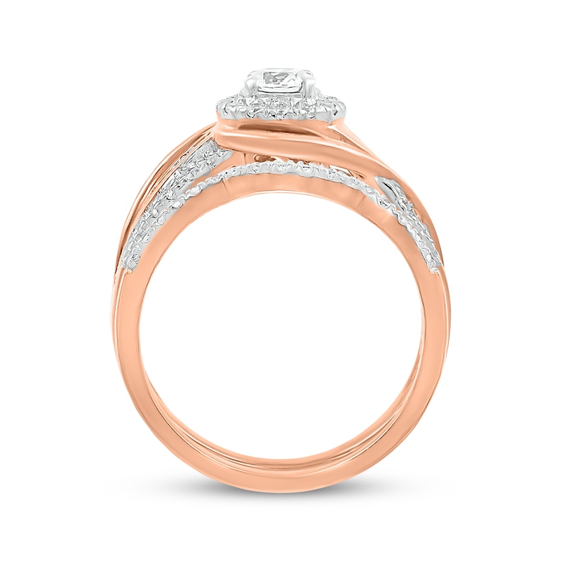 Main Image 3 of Round-Cut Diamond Halo Bypass Bridal Set 5/8 ct tw 10K Rose Gold