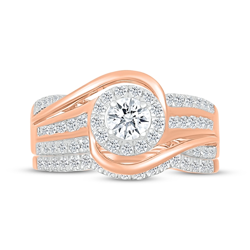 Main Image 4 of Round-Cut Diamond Halo Bypass Bridal Set 5/8 ct tw 10K Rose Gold