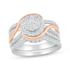 Thumbnail Image 1 of Multi-Diamond Bypass Halo Round-Cut Bridal Set 7/8 ct tw 10K Two-Tone Gold