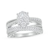 Thumbnail Image 1 of Multi-Diamond Oval-Shaped Crossover Bridal Set 1 ct tw Round-Cut 10K White Gold