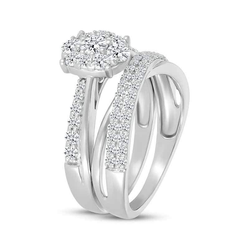 Main Image 2 of Multi-Diamond Oval-Shaped Crossover Bridal Set 1 ct tw Round-Cut 10K White Gold