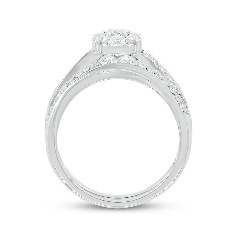 Main Image 3 of Multi-Diamond Oval-Shaped Crossover Bridal Set 1 ct tw Round-Cut 10K White Gold