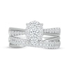 Thumbnail Image 4 of Multi-Diamond Oval-Shaped Crossover Bridal Set 1 ct tw Round-Cut 10K White Gold