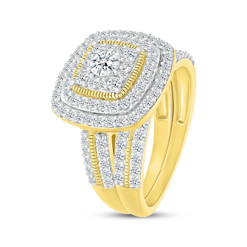 Multi-Diamond Cushion-Shaped Bridal Set 1-1/4 ct tw 10K Yellow Gold