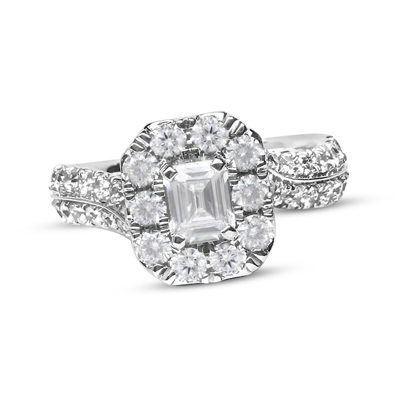 Emerald-Cut Diamond Frame Engagement Ring 1-1/2 ct tw 14K White Gold