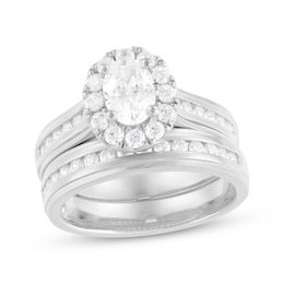 Adore Oval-Cut Diamond Halo Bridal Set 1-1/2 ct tw 14K White Gold