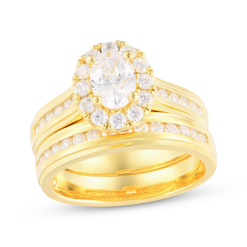 Oval-Cut Diamond Halo Bridal Set 1-1/2 ct tw 14K Yellow Gold