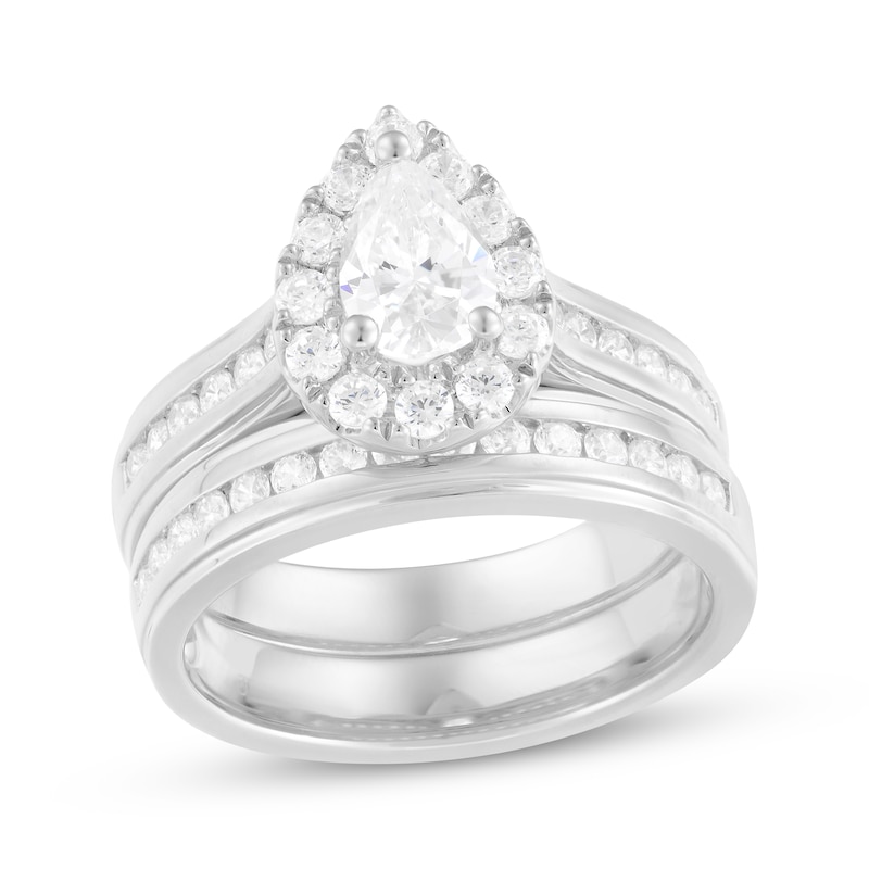 Main Image 1 of Pear-Shaped Diamond Halo Bridal Set 1-1/2 ct tw 14K White Gold