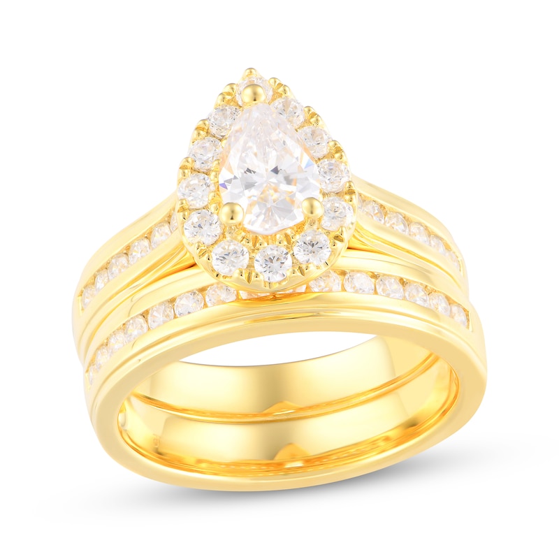 Main Image 1 of Pear-Shaped Diamond Halo Bridal Set 1-1/2 ct tw 14K Yellow Gold