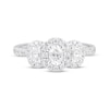Thumbnail Image 3 of Oval-Cut Diamond Three-Stone Halo Engagement Ring 1 ct tw 14K White Gold