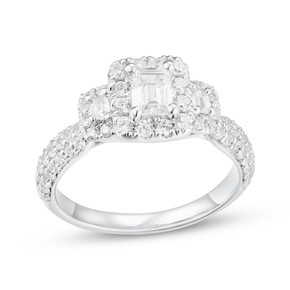 Emerald-Cut Diamond Three-Stone Engagement Ring 1-1/4 ct tw 14K White Gold
