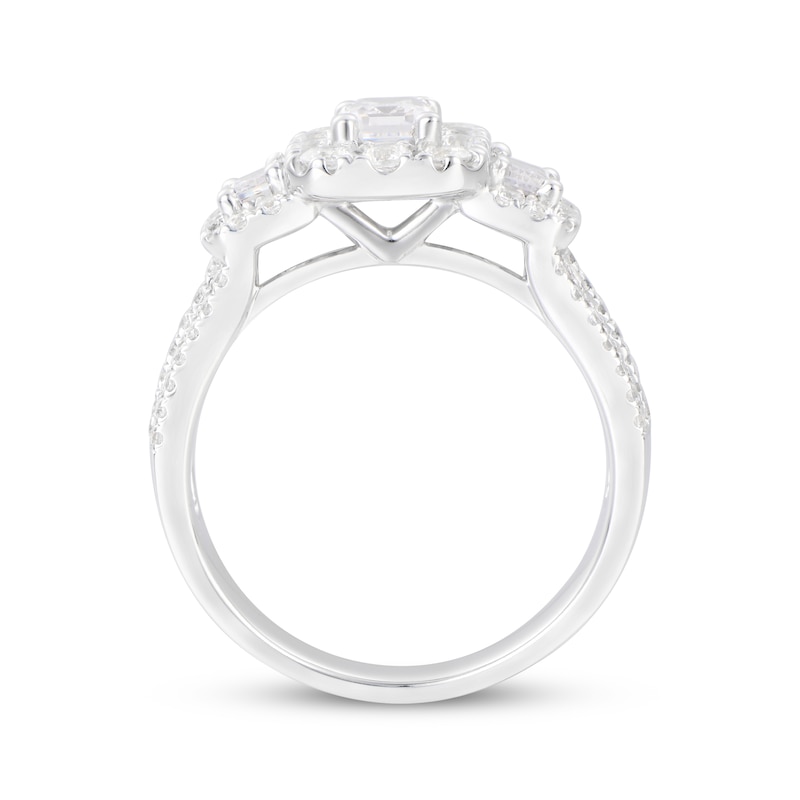 Emerald-Cut Diamond Three-Stone Wide Shank Engagement Ring 2 ct tw 14K White Gold
