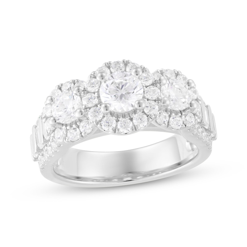 Main Image 1 of Round Diamond Three-Stone Engagement Ring 2-1/4 ct tw 14K White Gold