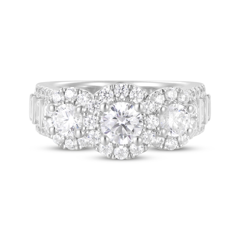 Main Image 4 of Round Diamond Three-Stone Engagement Ring 2-1/4 ct tw 14K White Gold