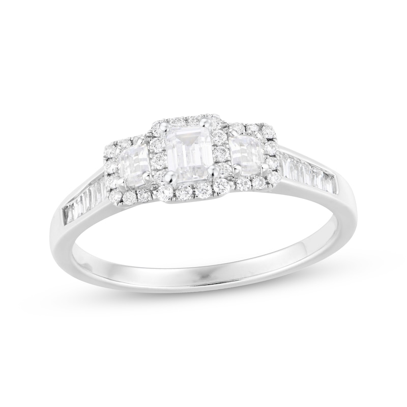 Main Image 1 of Emerald-Cut Diamond Three-Stone Engagement Ring 3/4 ct tw 14K White Gold