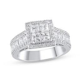 Princess-Cut Quad Diamond Engagement Ring 2-1/3 ct tw 14K White Gold