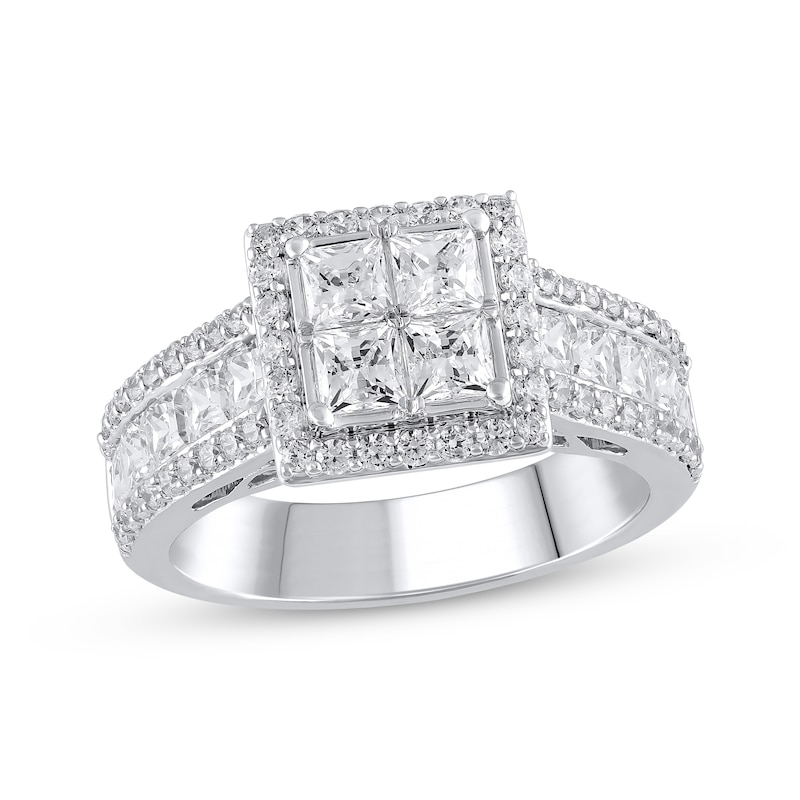 Main Image 1 of Princess-Cut Quad Diamond Engagement Ring 2-1/3 ct tw 14K White Gold