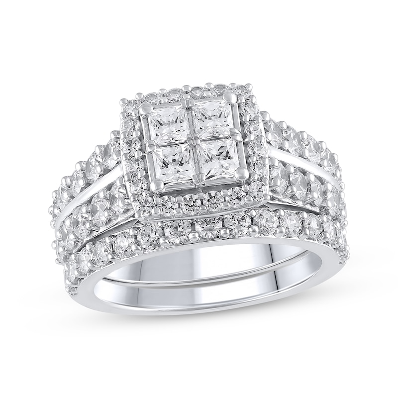 Main Image 1 of Princess-Cut Diamond Quad Bridal Set 3-1/2 ct tw 14K White Gold