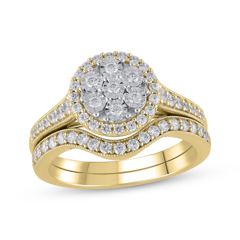 Main Image 1 of Multi-Diamond Center Bridal Set 1/2 ct tw 14K Yellow Gold