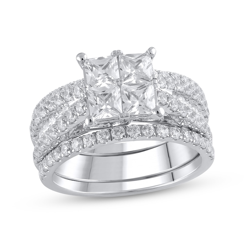 Main Image 1 of Princess-Cut Quad Diamond Three-Piece Bridal Set 2-3/4 ct tw 14K White Gold