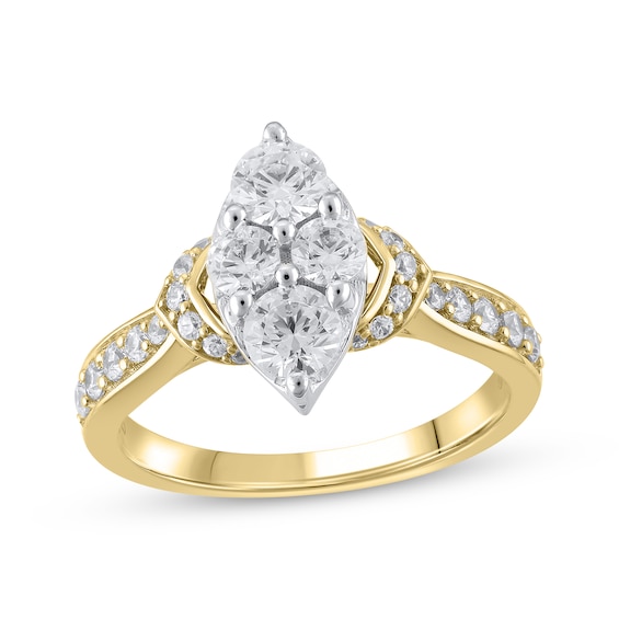 Multi-Diamond Center Marquise-Shaped Engagement Ring 1-1/4 ct tw 14K Yellow Gold