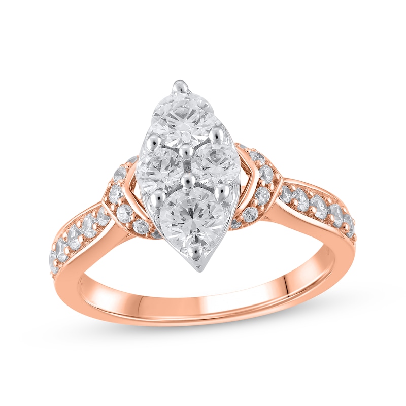 Main Image 1 of Multi-Diamond Center Marquise-Shaped Engagement Ring 1-1/4 ct tw 14K Rose Gold