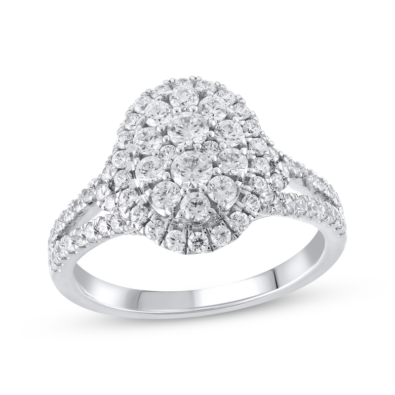 Main Image 1 of Multi-Diamond Center Oval Frame Engagement Ring 1-1/3 ct tw 14K White Gold