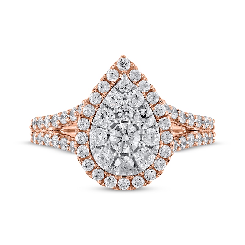 Main Image 3 of Multi-Diamond Center Pear Frame Engagement Ring 1-1/5 ct tw 14K Rose Gold