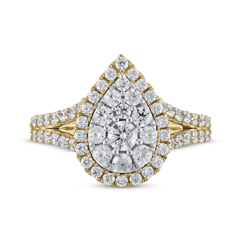 Multi-Diamond Center Pear Frame Engagement Ring 1-1/5 ct tw 14K Yellow Gold