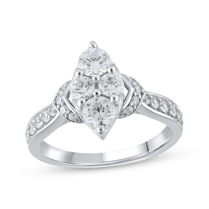 Main Image 1 of Multi-Diamond Center Marquise-Shaped Engagement Ring 1-1/4 ct tw 14K White Gold