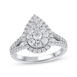 Adore Multi-Diamond Center Pear Frame Engagement Ring 1-1/5 ct tw 14K White Gold