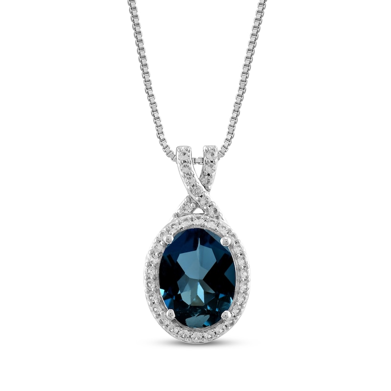 Oval-Cut London Blue Topaz & White Lab-Created Sapphire Necklace Sterling Silver 18"