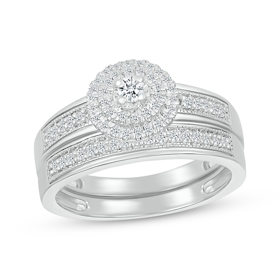 Round-Cut Diamond Double Halo Bridal Set 1/4 ct tw 10K White Gold