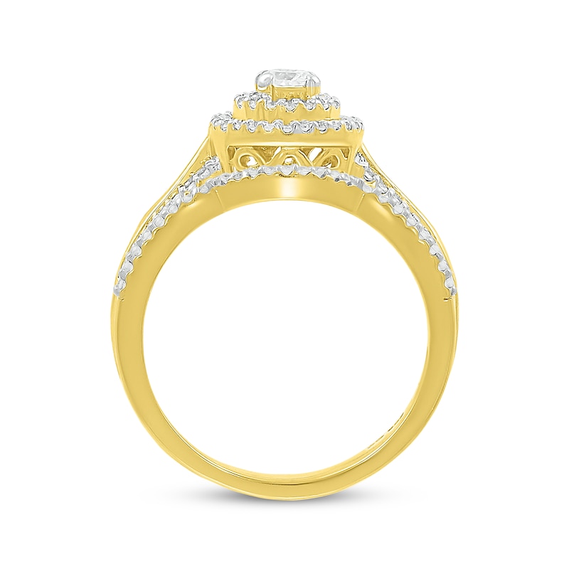 Main Image 3 of Round-Cut Diamond Double Halo Bridal Set 1/2 ct tw 10K Yellow Gold