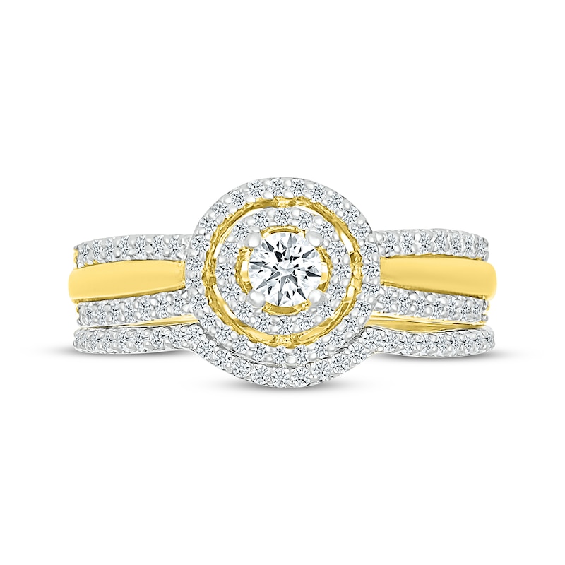 Main Image 4 of Round-Cut Diamond Double Halo Bridal Set 1/2 ct tw 10K Yellow Gold