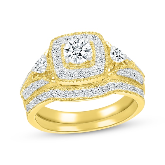 Adore Round-Cut Diamond Cushion Frame Bridal Set 7/8 ct tw 10K Yellow Gold