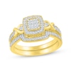 Thumbnail Image 1 of Multi-Diamond Cushion Halo Frame Bridal Set 1/3 ct tw Round-Cut 10K Yellow Gold