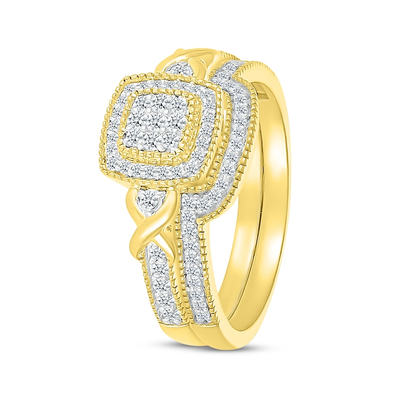 Main Image 2 of Multi-Diamond Cushion Halo Frame Bridal Set 1/3 ct tw Round-Cut 10K Yellow Gold