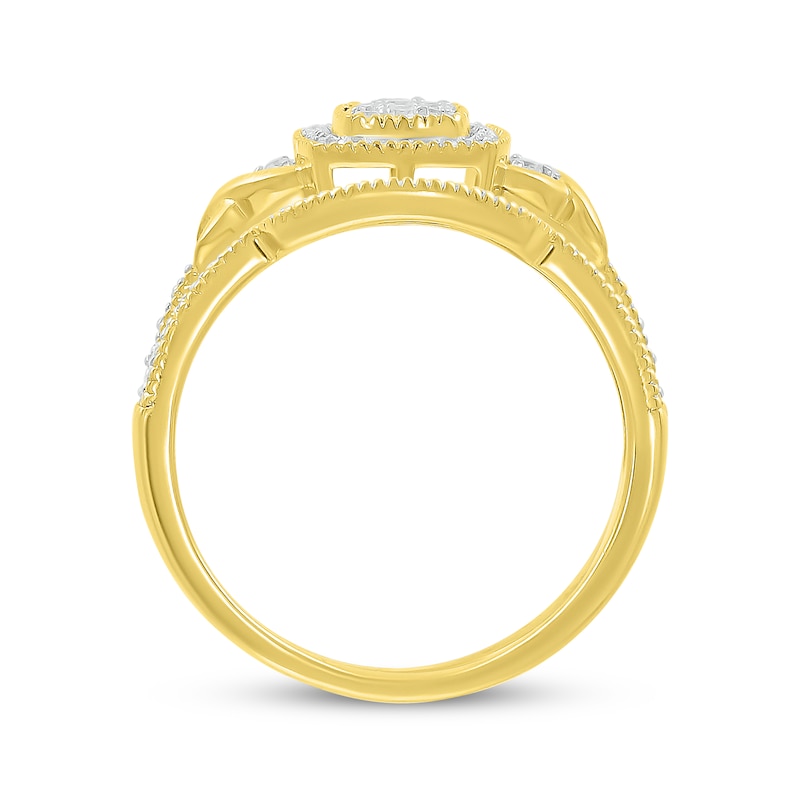 Main Image 3 of Multi-Diamond Cushion Halo Frame Bridal Set 1/3 ct tw Round-Cut 10K Yellow Gold