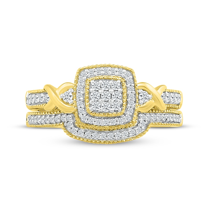 Main Image 4 of Multi-Diamond Cushion Halo Frame Bridal Set 1/3 ct tw Round-Cut 10K Yellow Gold