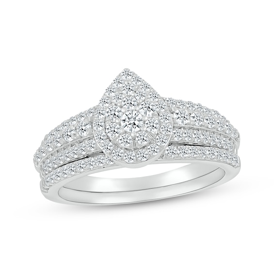 Multi-Diamond Pear-Shaped Bridal Set 7/8 ct tw Round-Cut 10K White Gold