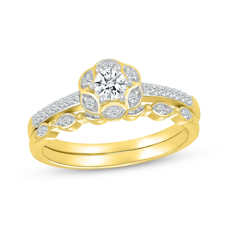 Main Image 1 of Round-Cut Diamond Flower Halo Bridal Set 1/3 ct tw 10K Yellow Gold