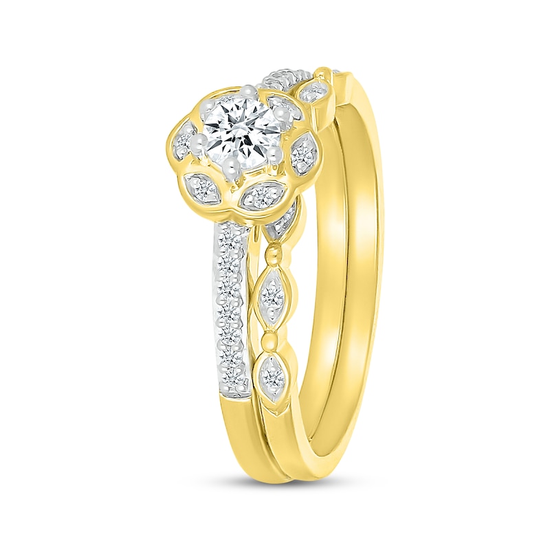 Main Image 2 of Round-Cut Diamond Flower Halo Bridal Set 1/3 ct tw 10K Yellow Gold