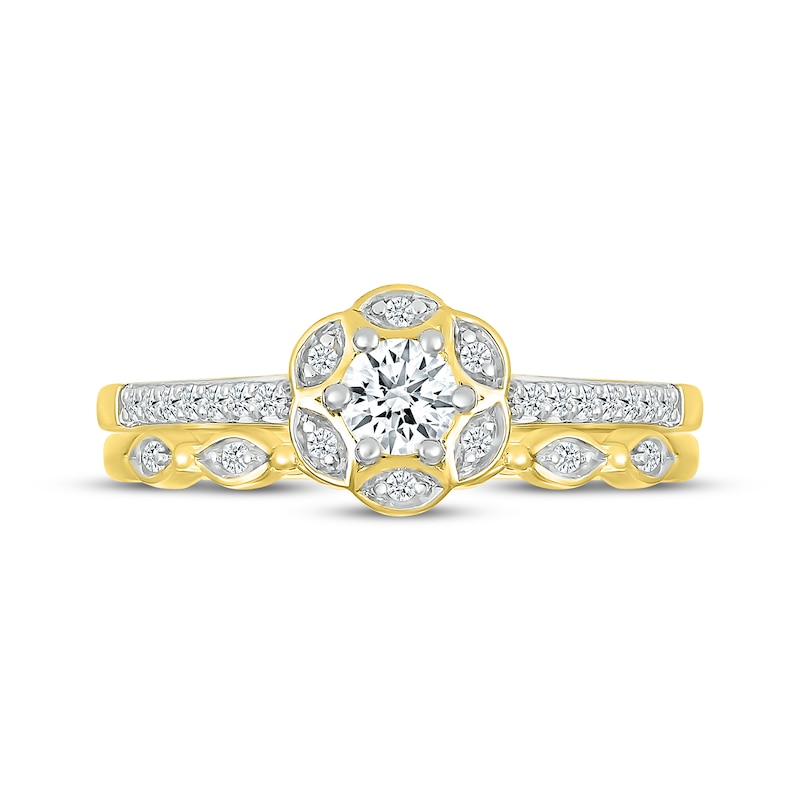 Main Image 4 of Round-Cut Diamond Flower Halo Bridal Set 1/3 ct tw 10K Yellow Gold