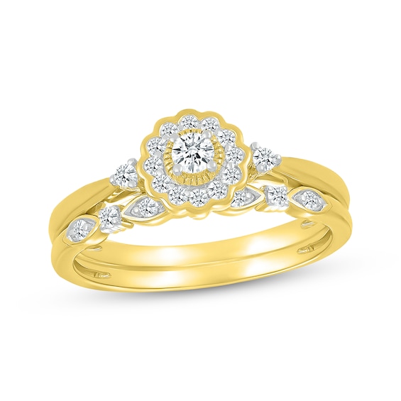 Round-Cut Diamond Flower Halo Bridal Set 1/4 ct tw 10K Yellow Gold