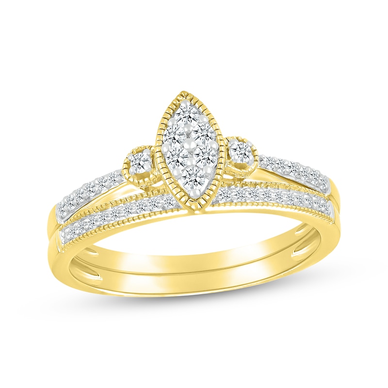 Main Image 1 of Multi-Diamond Marquise-Shaped Bridal Set 1/4 ct tw Round-Cut 10K Yellow Gold