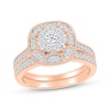 Thumbnail Image 1 of Round-Cut Diamond Halo Cushion Frame Bridal Set 5/8 ct tw 10K Rose Gold