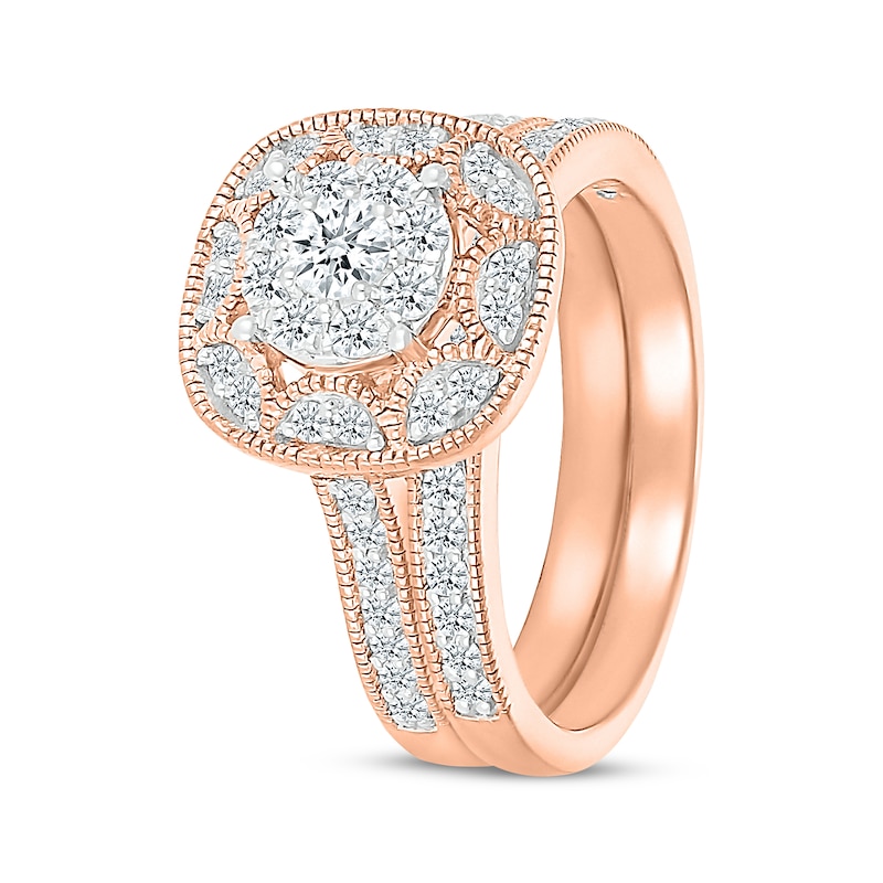 Main Image 2 of Round-Cut Diamond Halo Cushion Frame Bridal Set 5/8 ct tw 10K Rose Gold