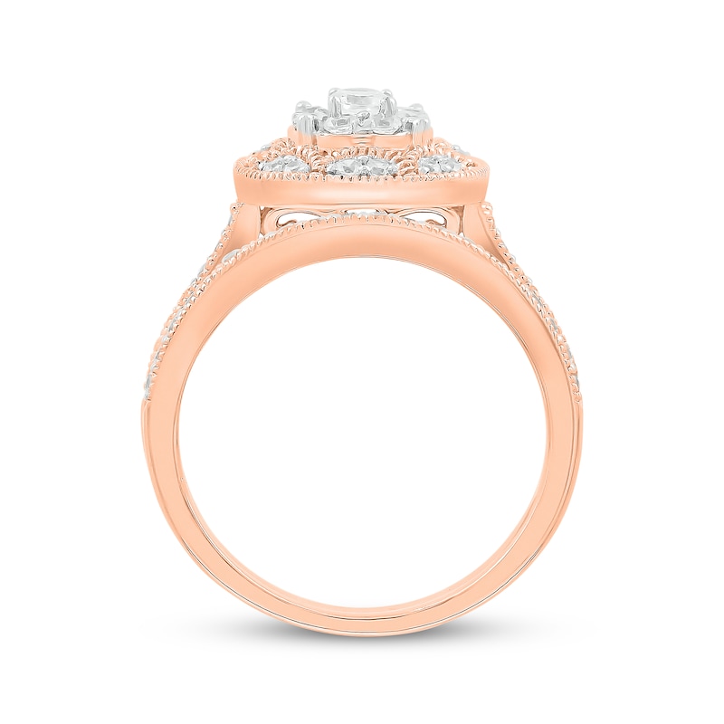 Main Image 3 of Round-Cut Diamond Halo Cushion Frame Bridal Set 5/8 ct tw 10K Rose Gold